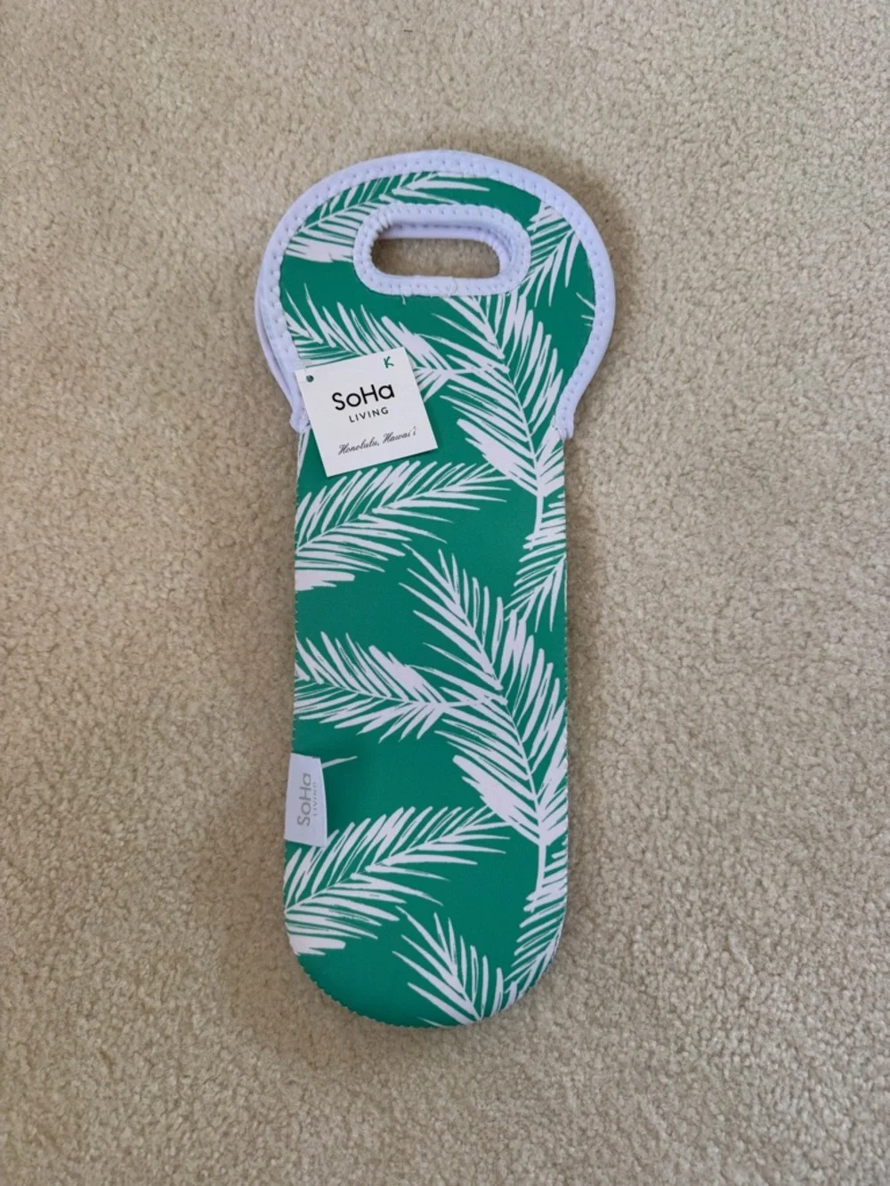 Green Palm Neoprene Wine Bottle Carrier